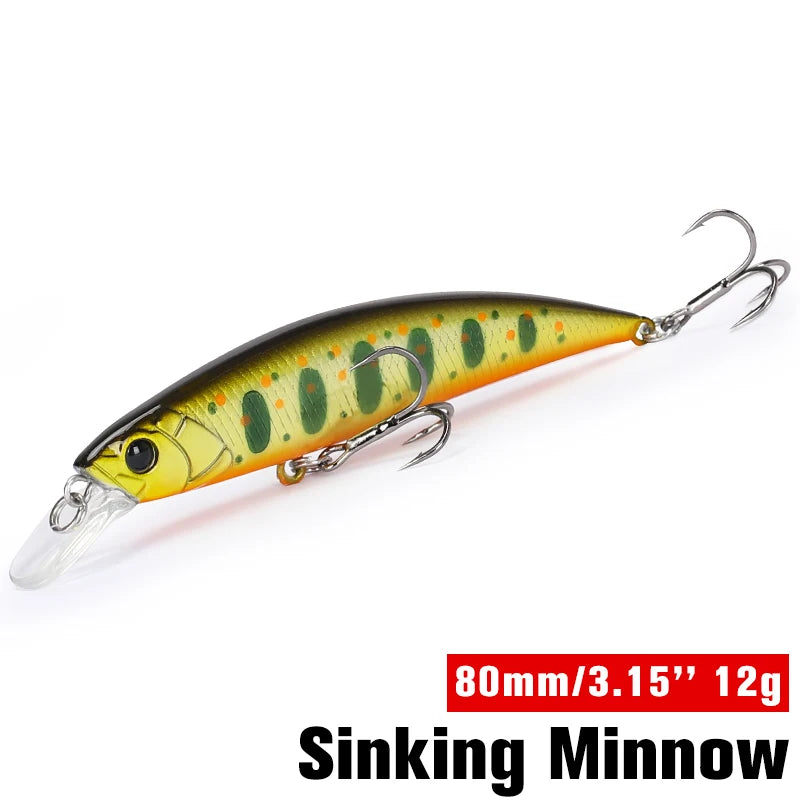 TSURINOYA 80S 12g Sinking Minnow Fishing Lure DW96 8cm Large Trout Pike Rockfish Hard Bait Jerkbait Freshwater Saltwater Wobbler
