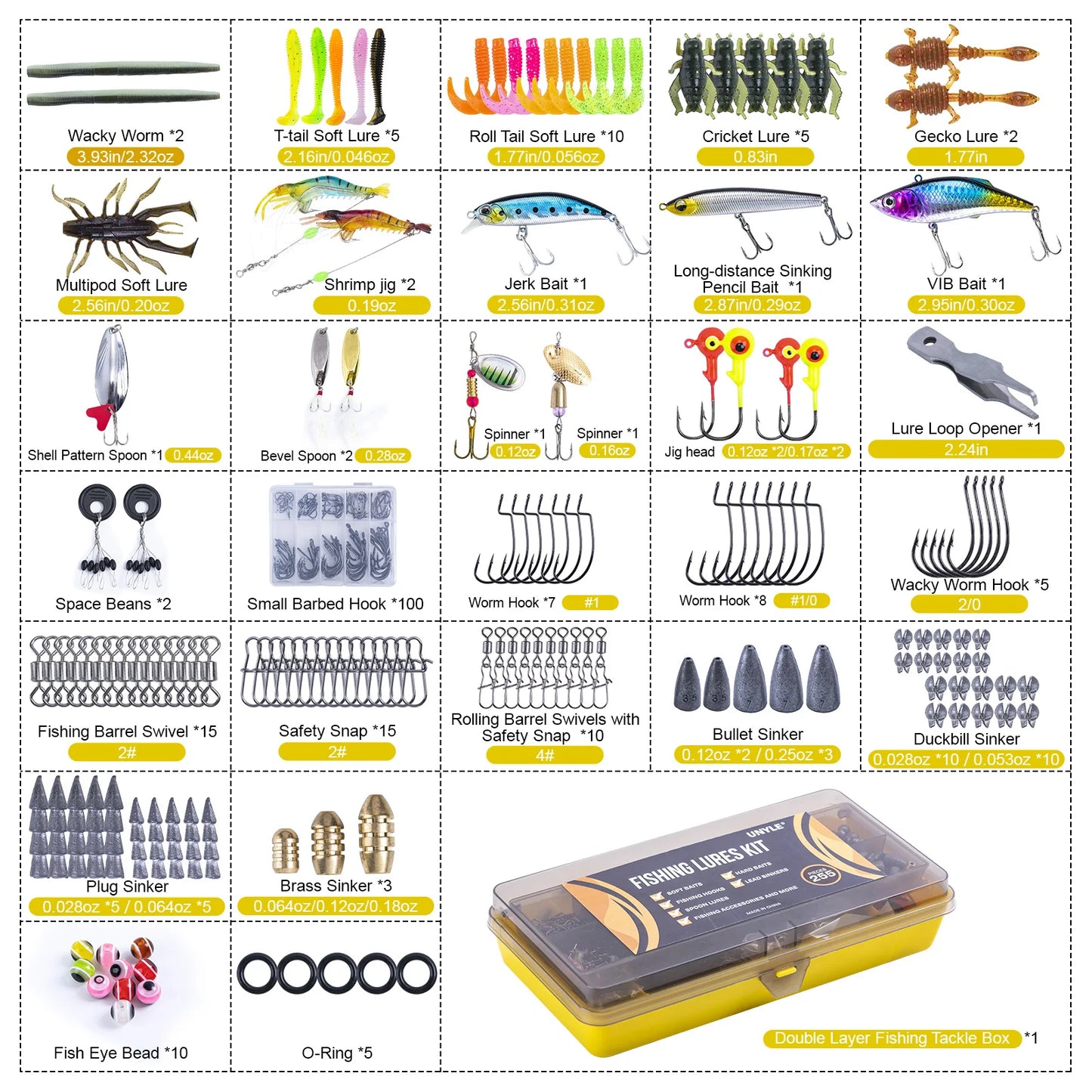 Goture 193/255 Pcs Fishing Lure Kit Soft And Hard Bait Set Applicable To All Water, With Box