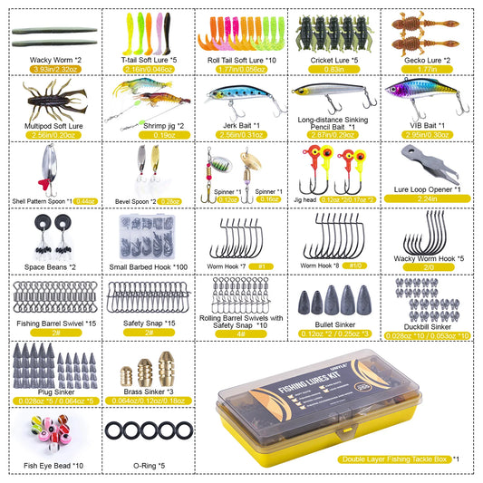 Goture 193/255 Pcs Fishing Lure Kit Soft And Hard Bait Set Applicable To All Water, With Box