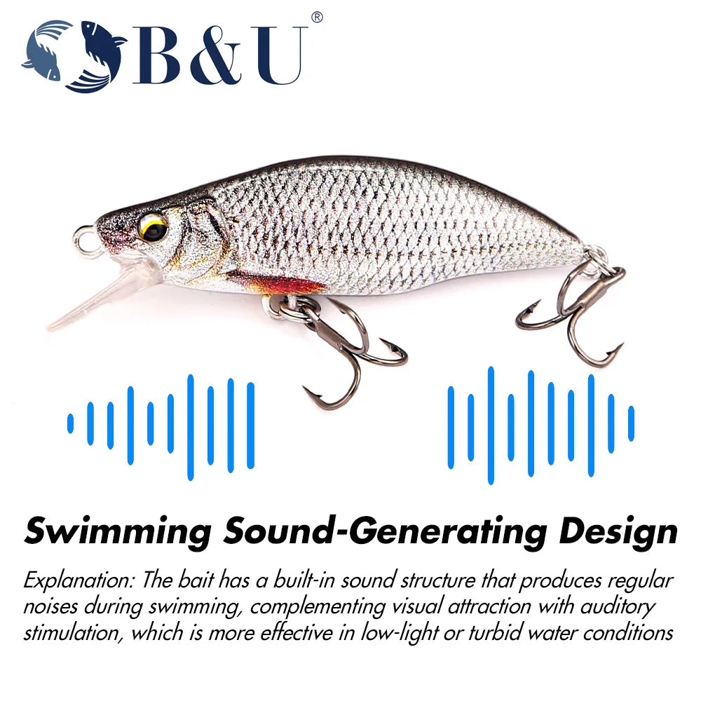 B&U Minnow Fishing Lure- Trout Pattern- Hard Bait, Assorted with Sharp Treble Hooks, Freshwater Lures for Bass, Trout, Pike