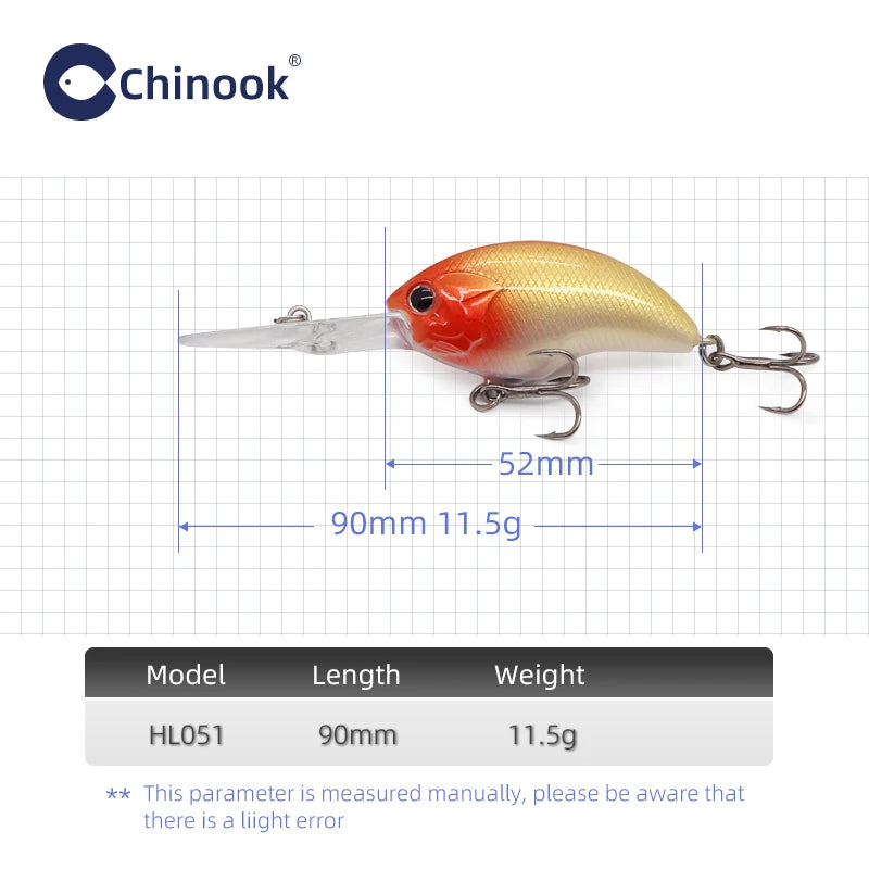 CHINOOK Crankbait - 90MM, 11.5G- Depth 1.5-2m, Medium diver