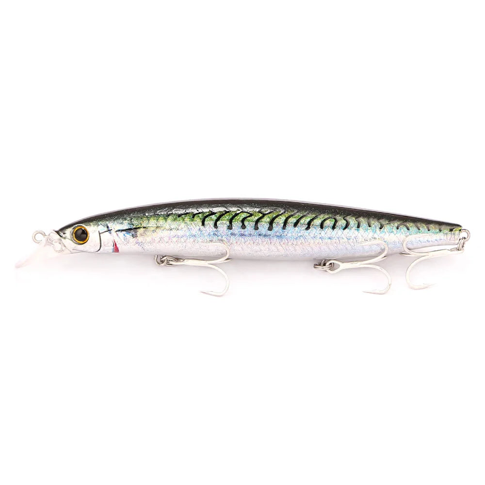 B&U Long Casting Floating Minnow- 3D Lifelike Hard Bait with Treble Hooks, Saltwater/Freshwater for Bass, Sea Bass, Pike, Walleye, Salmon/Trout and All PREDATORS
