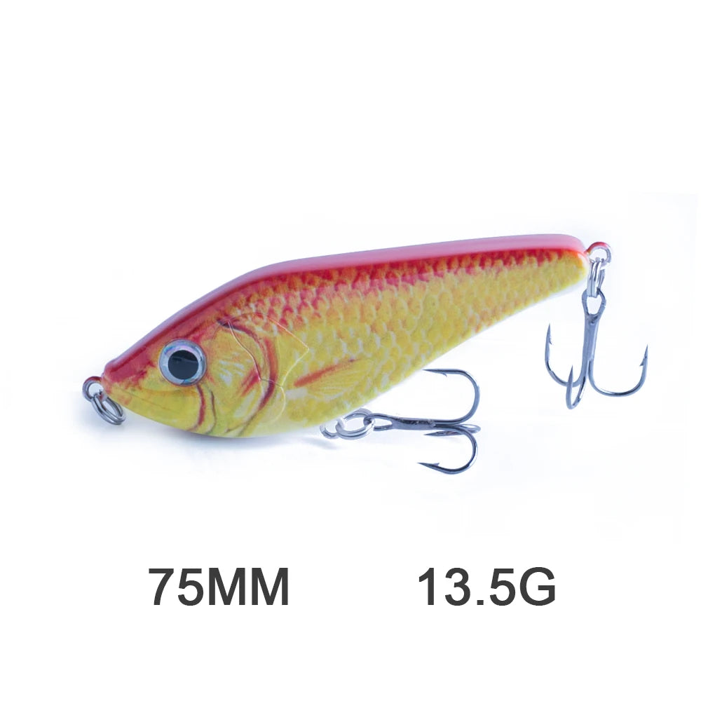 Hanlin Glide/Jerk-bait 75/90/120/150/mm 
FOR BASS, WALLEYE, PIKE, MUSKY, STEELHEAD, SALMON, CATFISH, STRIPERS & INSHORE SPECIES LIKE DRUM, SNOOK, SPECKLED TROUT