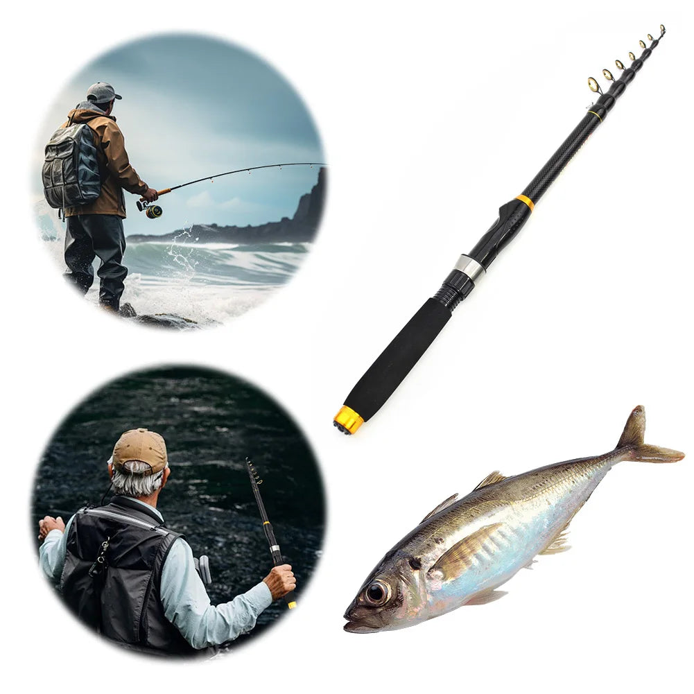 Carbon Fiber Spinning Rod Telescopic Travel Fishing Pole, Travel Rod