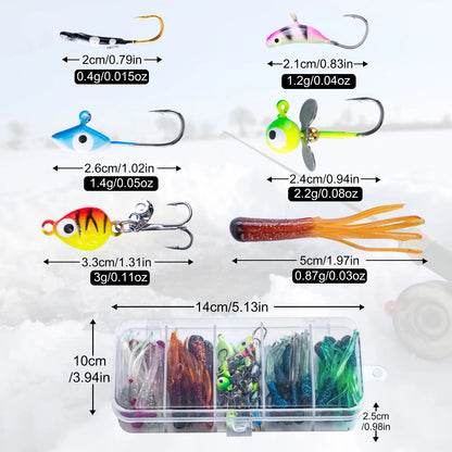 Goture 40pcs/set Ice Fishing Spoon Set, Bionic Metal Jigs, Hard Baits, Spinner Jigs, Saltwater/ Freshwater Fishing Tackle