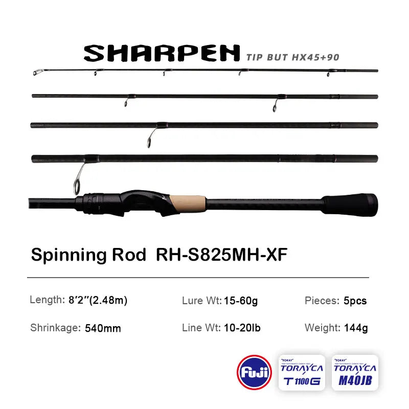 PURELURE SHARPEN Travel Soft Lure Long Spinning and Casting XF/MF Action Rods, FUJI Components- Bass, Pike Rod Fishing Rod