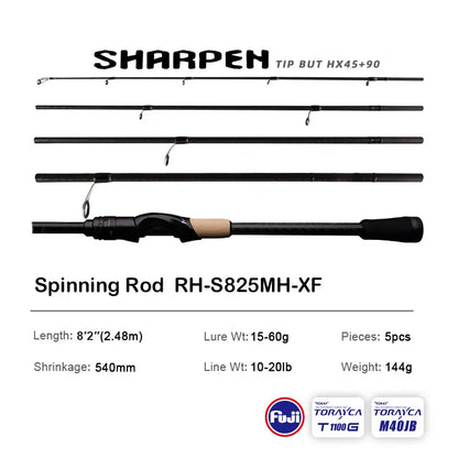 PURELURE SHARPEN Travel Soft Lure Long Spinning and Casting XF/MF Action Rods, FUJI Components- Bass, Pike Rod Fishing Rod