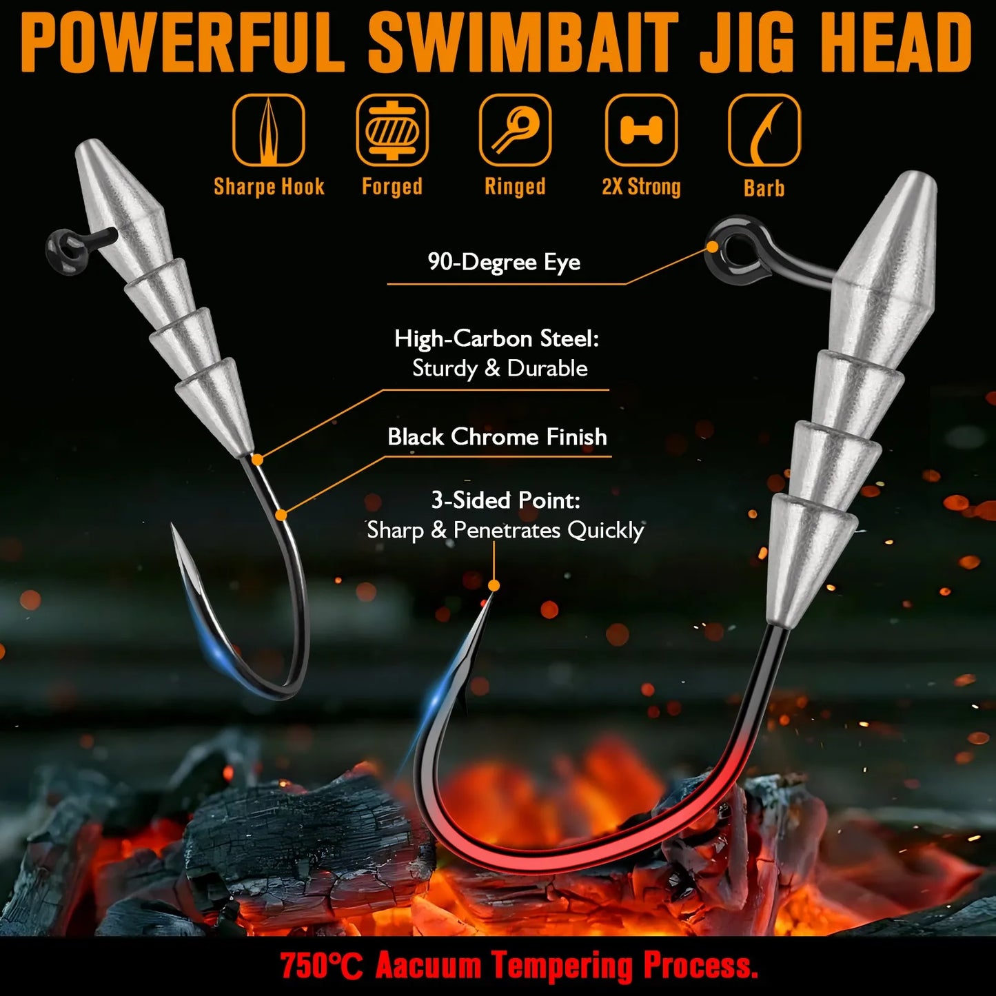 15PCS Hover Rig, Jig head, Swimbait Jig-Heads for Bass Fishing, Bass Hooks 1/0- Hover Strolling Rig Kit- Fishing Jig Heads1/16OZ, 1/8OZ