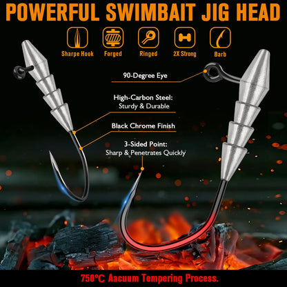 15PCS Hover Rig, Jig head, Swimbait Jig-Heads for Bass Fishing, Bass Hooks 1/0- Hover Strolling Rig Kit- Fishing Jig Heads1/16OZ, 1/8OZ