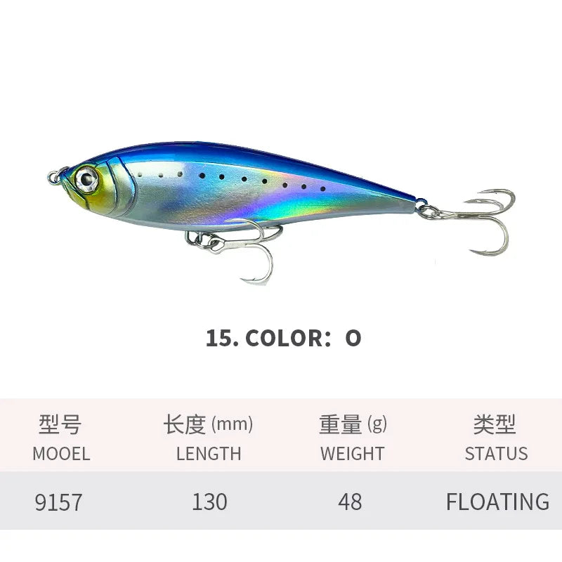 130MM 48G Pencil Fishing Lures 3D Inshore -- Hard, Floating Wobblers for Twitch Fishing