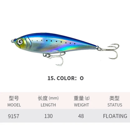 130MM 48G Pencil Fishing Lures 3D Inshore -- Hard, Floating Wobblers for Twitch Fishing