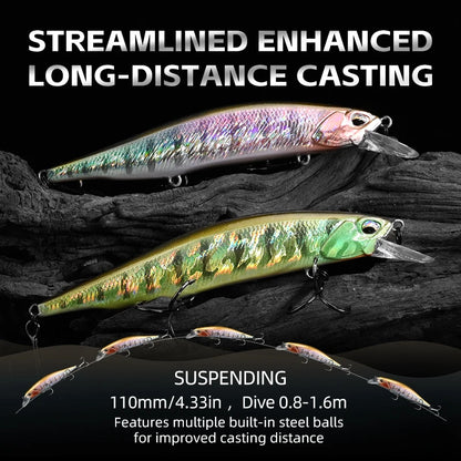 MEREDITH 110SP 17g Suspending Minnow Fishing Lures Saltwater Freshwater Long Casting, Jerkbait