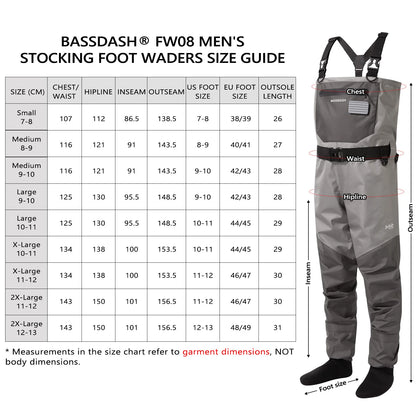 BASSDASH Fishing Chest Wader Lightweight Stocking Foot FW08 Men’s Breathable Waders Waterproof