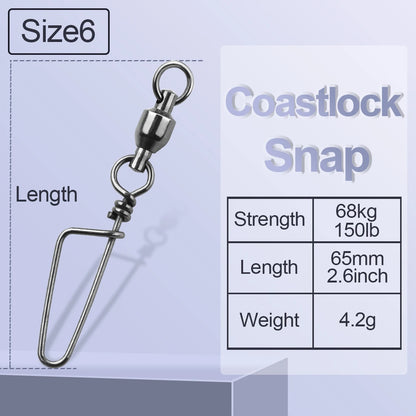 FishTrip Fishing Snap Swivels, Ball Bearing Swivels with Stainless Steel Coastlock Snap- Corrosion Resistant Black Nickel Coating