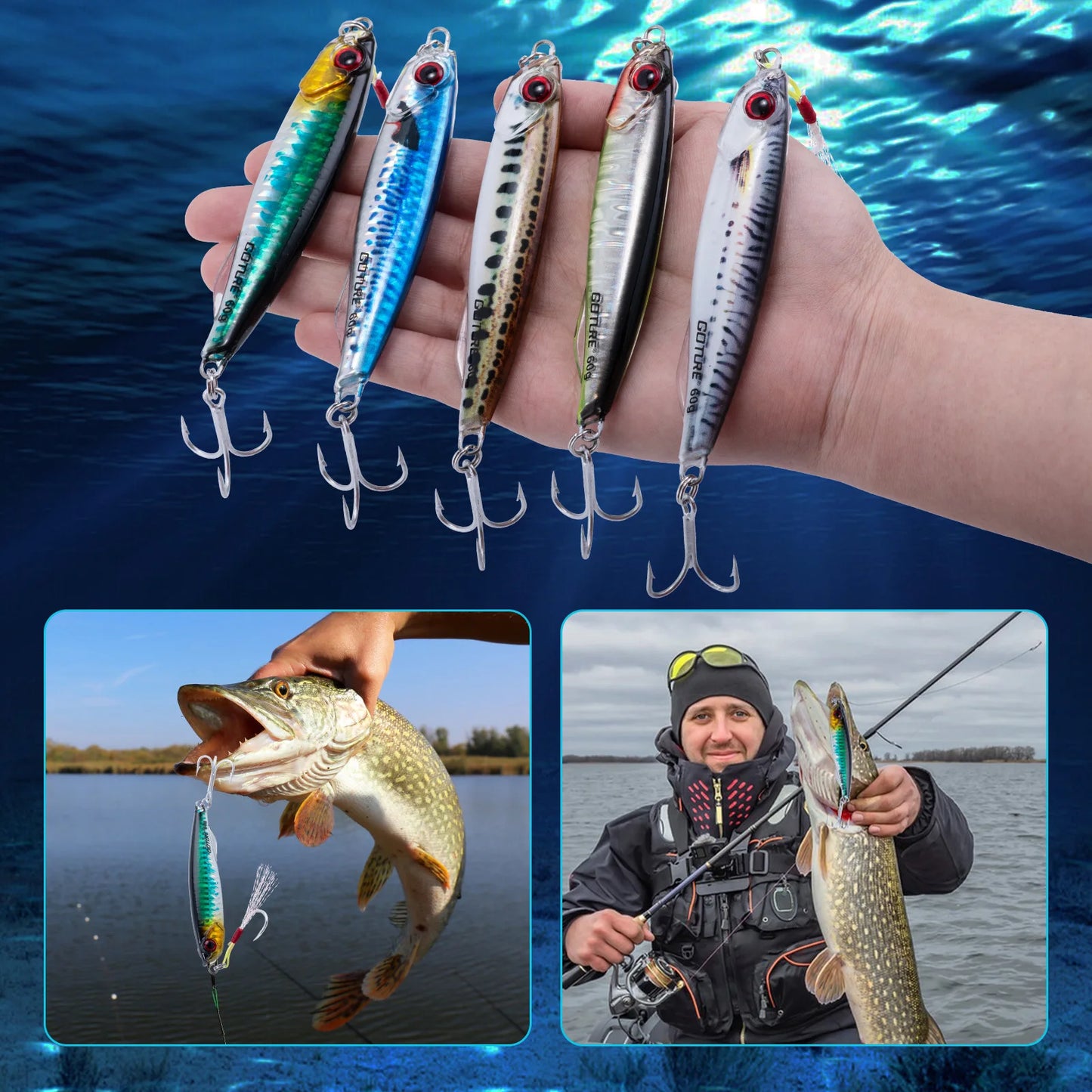 Goture Fishing Lure, Metal  Jig ,with  Single Head-Hook & Bright Body