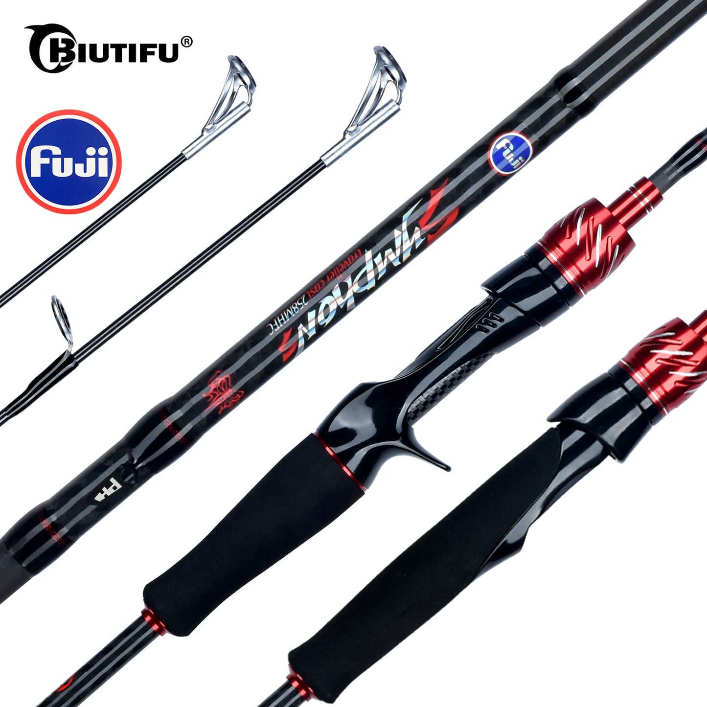 BIUTIFU Carbon Fishing Rod for Travelers - Fuji Lure Spinning Casting Rod 1.8-3.0m 5-42g , Baitcasting