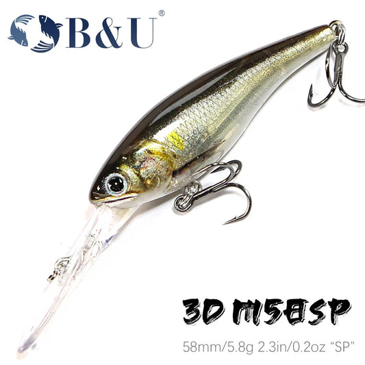 B&U Fishing Lures- Suspending Crankbait with Long Casting System, Hard Bait- 58mm 3D Printing