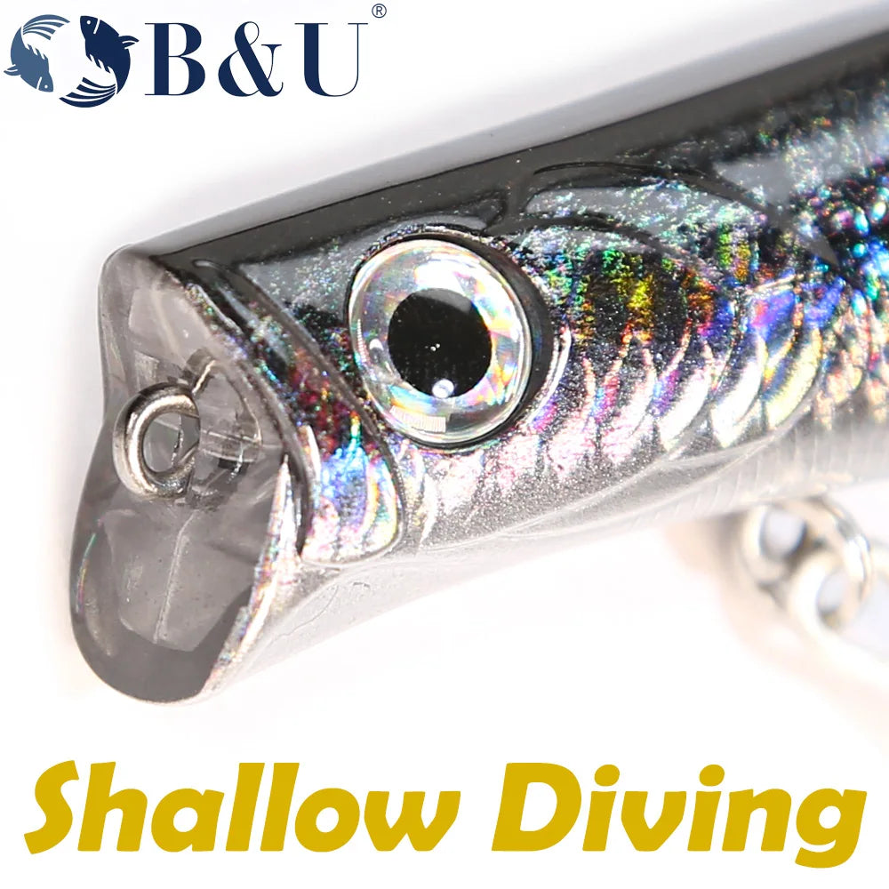 B&U Floating Popper, Long Casting, Saltwater Sea Bass, Pike Fishing/ 3D Printing-Topwater for TUNA, DORADO/MAHI, REDFISH, KINGFISH, SNAPPER, JACKS & OTHER PELAGIC SPECIES