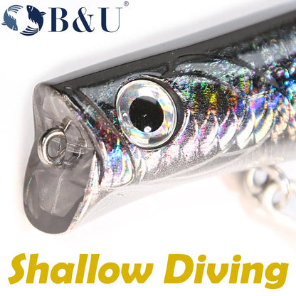 B&U Floating Popper, Long Casting, Saltwater Sea Bass, Pike Fishing/ 3D Printing-Topwater for TUNA, DORADO/MAHI, REDFISH, KINGFISH, SNAPPER, JACKS & OTHER PELAGIC SPECIES