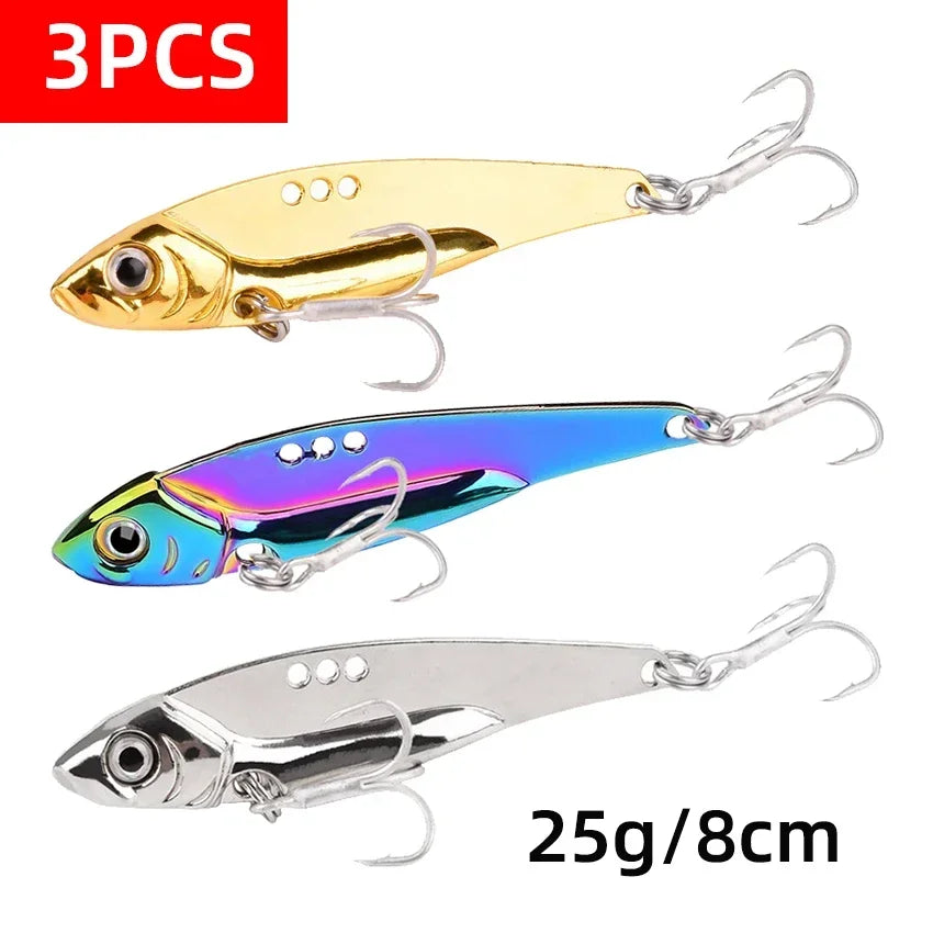 3PCS BLADE-BAIT, Metal Jig - 7g-25g VIB- Sinking/  Pesca, Pike, Carp, Sea Fishing, and ALL Freshwater Species Lure
