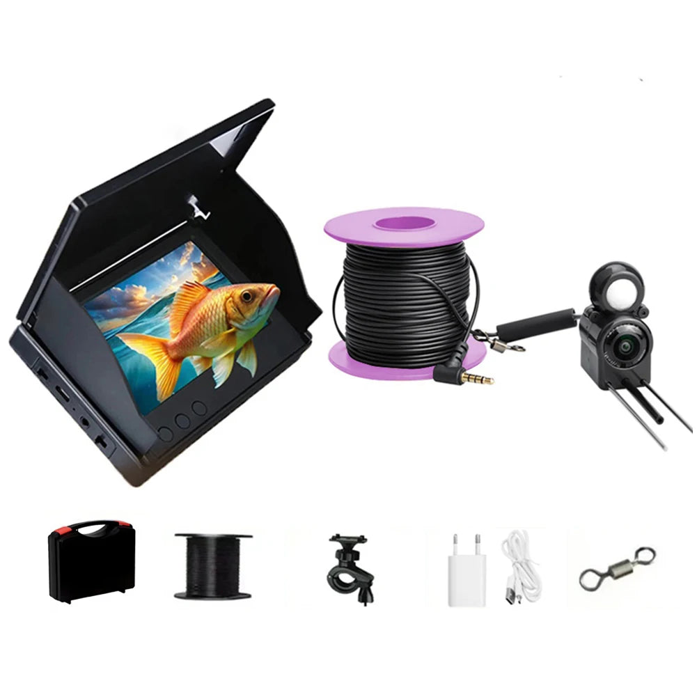 Underwater Fishing Camera 4.3 Inch IPS Monitor Ice Fishing Fish Finder 220°, Night Vision, Waterproof 15/20/30m Cable