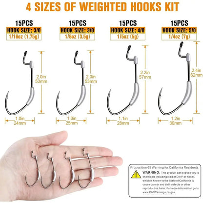 Dovesun 15PCS Weighted Swimbait Hooks EWG Hooks for Bass Fishing