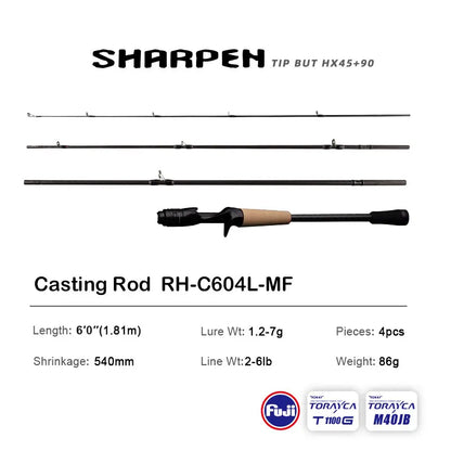 PURELURE SHARPEN Travel Soft Lure Long Spinning and Casting XF/MF Action Rods, FUJI Components- Bass, Pike Rod Fishing Rod