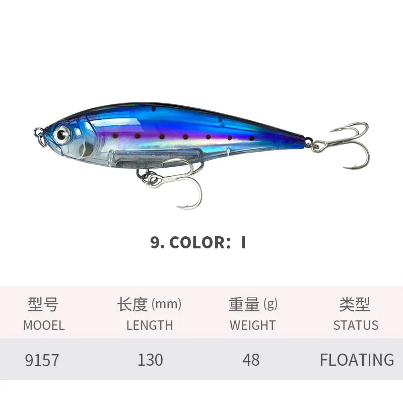 130MM 48G Pencil Fishing Lures 3D Inshore -- Hard, Floating Wobblers for Twitch Fishing