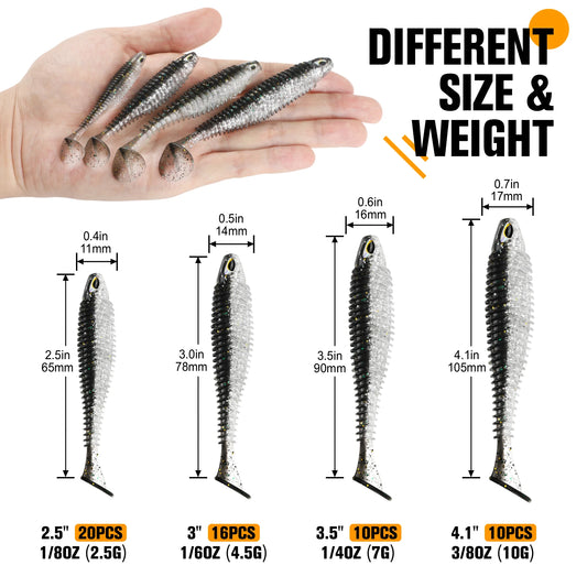 Paddle Tail Swimbaits 10/16/20PCS- for Trout, Crappie, Walleye, Bass Fishing (Black)