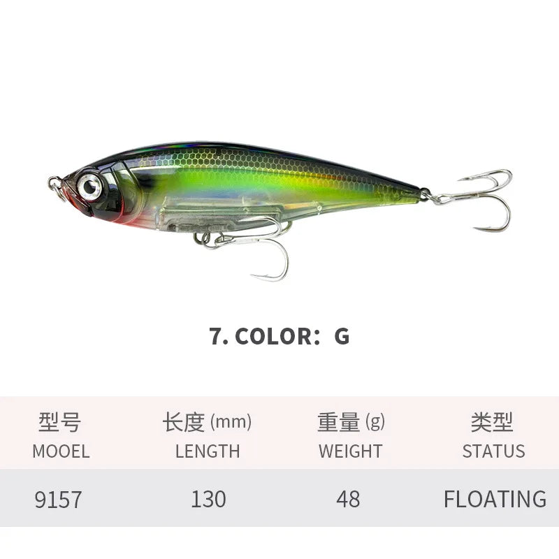 130MM 48G Pencil Fishing Lures 3D Inshore -- Hard, Floating Wobblers for Twitch Fishing