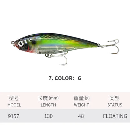 130MM 48G Pencil Fishing Lures 3D Inshore -- Hard, Floating Wobblers for Twitch Fishing