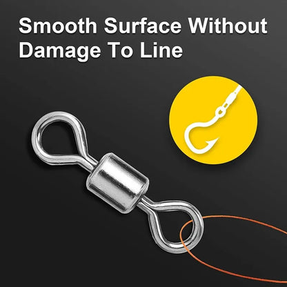 250pcs/Set Fishing Connector 2 4 6 8 10 Fishing Barrel Bearing Rolling Swivel Solid Ring