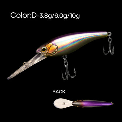 LETOYO Suspending Minnow 3.8g 6g 10g 0-4m  Deep Diving- BASS, PIKE, TROUT, WALLEYE