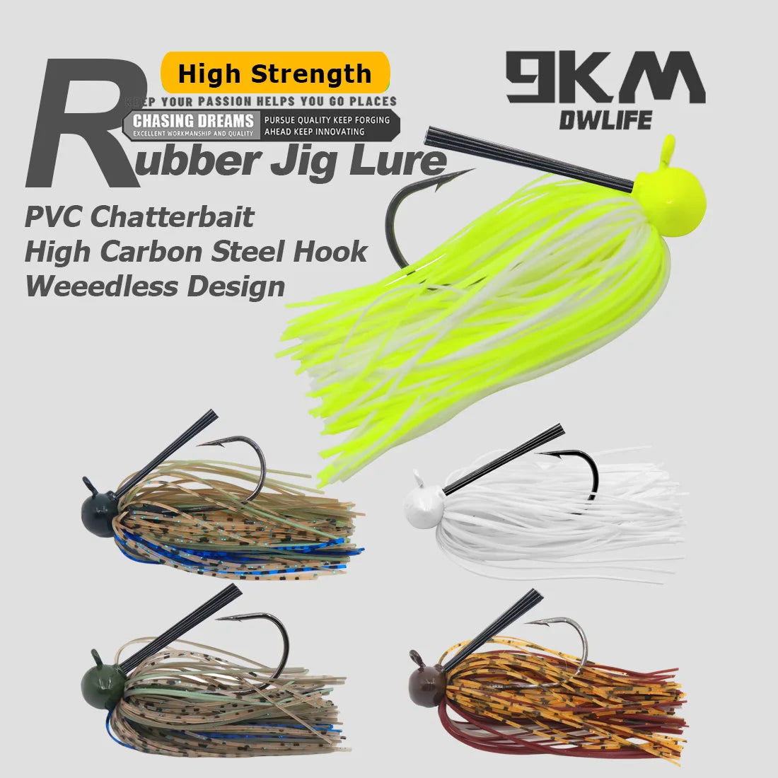 9KM Chatterbaits,  PVC Blades , Football Jig ,Silicone Skirts, Weedless Jig Head for Bass Fishing