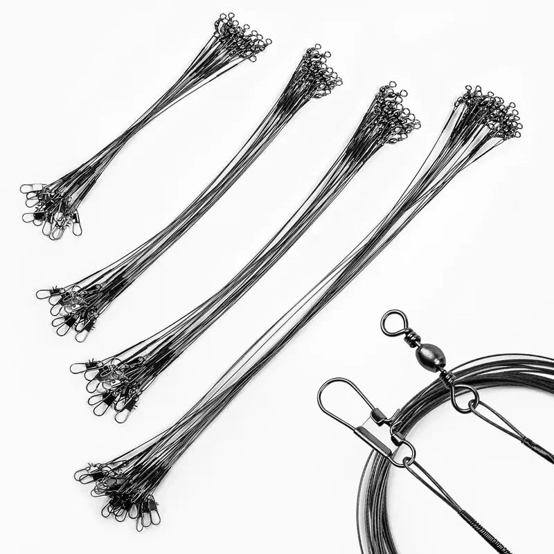 20PC Anti Bite Steel Fishing Line 15/20/25/30cm Steel Wire Leader With Swivel