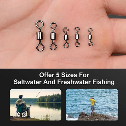 250pcs/Set Fishing Connector 2 4 6 8 10 Fishing Barrel Bearing Rolling Swivel Solid Ring