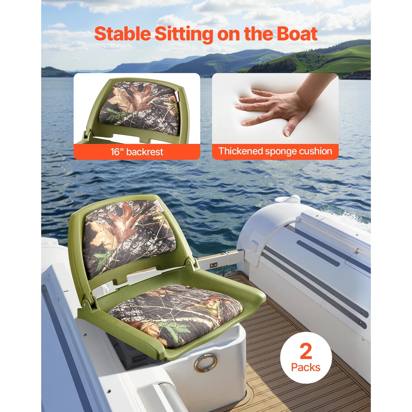 SucceBuy Boat Seat, Low Backrest, Folding Fishing Boat Seat with Thickened Sponge Cushion PP Frame, Flip Up Boat Seat