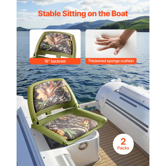SucceBuy Boat Seat, Low Backrest, Folding Fishing Boat Seat with Thickened Sponge Cushion PP Frame, Flip Up Boat Seat