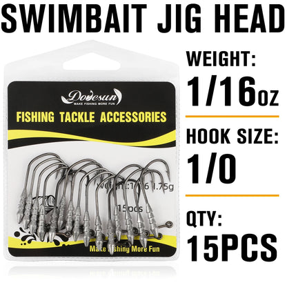 15PCS Hover Rig, Jig head, Swimbait Jig-Heads for Bass Fishing, Bass Hooks 1/0- Hover Strolling Rig Kit- Fishing Jig Heads1/16OZ, 1/8OZ