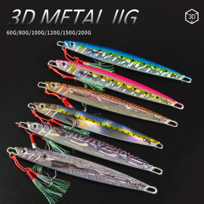 3D Metal Jigs- 60g 80g 100g 120g 150g 200g / Iron /ROCKFISH, SNAPPER, HALIBUT, LING, COWCOD, TUNA, YELLOWTAIL & OTHER DEEP OCEAN SPECIES