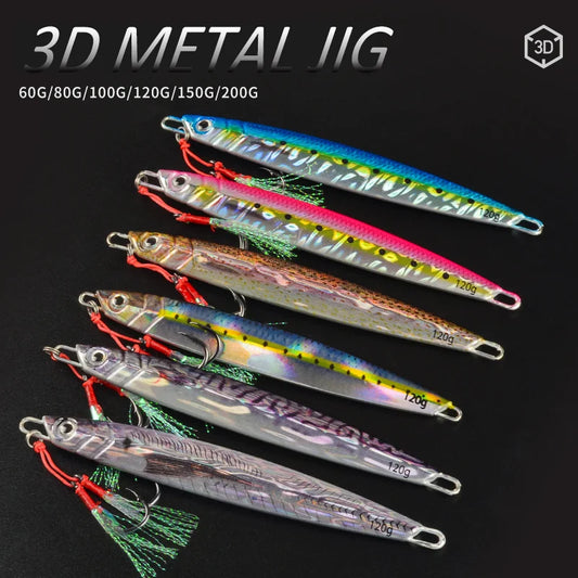 3D Metal Jigs- 60g 80g 100g 120g 150g 200g / Iron /ROCKFISH, SNAPPER, HALIBUT, LING, COWCOD, TUNA, YELLOWTAIL & OTHER DEEP OCEAN SPECIES