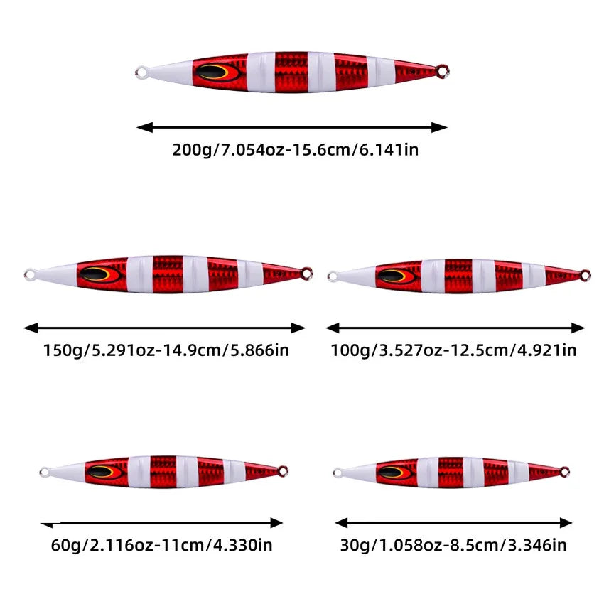 30g/60g/100g/150g/200g Fast Sinking Jigging Lure- Laser Coating- Luminous Jig for Trolling/ Jigging-TUNA, WAHOO ,MAHI/DORADO, KINGFISH, AMBERJACK, &ALL BOTTOM FEEDERS