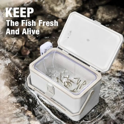 Portable 11QT/15QT Live Bait Cooler with 4000mAh Rechargeable Aerator for Fishing Waterproof Plastic Bait Bucket for Live Fish