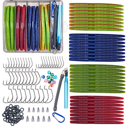 Goture 72pcs/143pcs Soft Lure Set 4in/5in High Quality, Senko-style Worm, High-carbon Hooks , Tackle Box