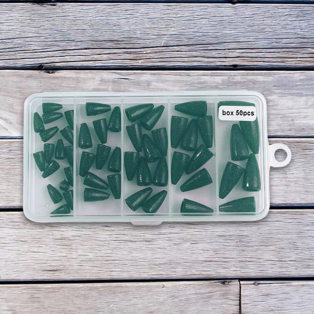 50PCs Bullet Fishing Sinkers, Worm Weights, Slip Fishing Gear Set for Bass Fishing, FOR TEXAS RIGGING