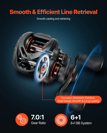 Rod And Fishing Reel Combo, IM7 Carbon Fiber Baitcasting Rod And Reel Combo, Bass Fishing Pole With 6+1 BB System, 7.0:1 Gear