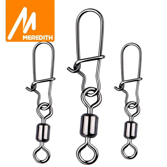 MEREDITH Fishing Connector 50PCS/Lot 2# 4# 6# 8# 10#  Bearing  Swivel, Stainless Steel With Snap