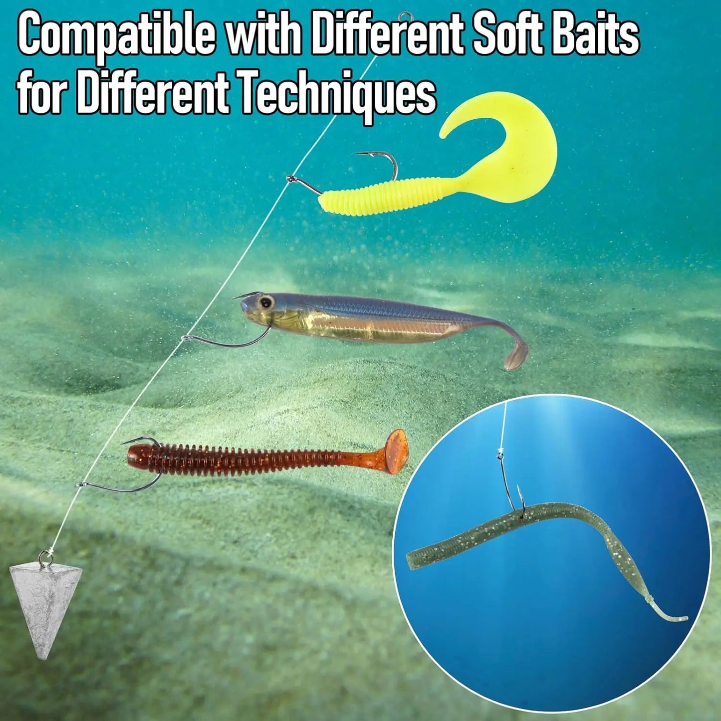 FishTrip 50-200pcs Drop Shot Hooks for Bass Fishing, High Carbon Steel- Wacky Hook