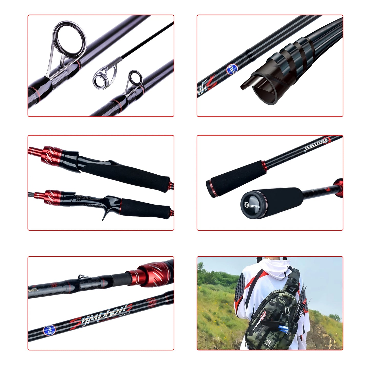 BIUTIFU Carbon Fishing Rod for Travelers - Fuji Lure Spinning Casting Rod 1.8-3.0m 5-42g , Baitcasting