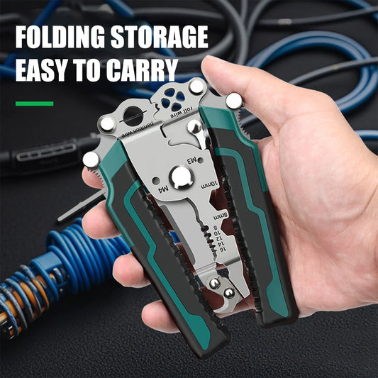 Multifunctional Foldable Wire Stripper, High-Hardness Cutting Edges, Crimper Cable, Cutter Plier